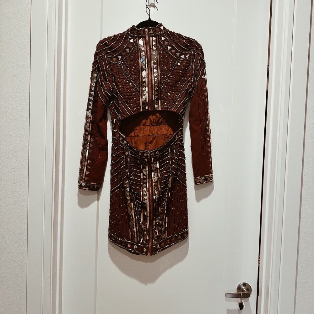 ASOS Rust Embellished Long Sleeve Midi Dress - Picture 4 of 4